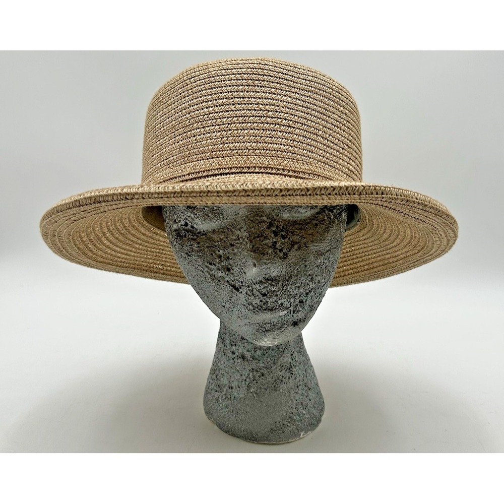 Betmar New York Beige Paper Straw‎ Boater Hat Womens Resort Sun Hat